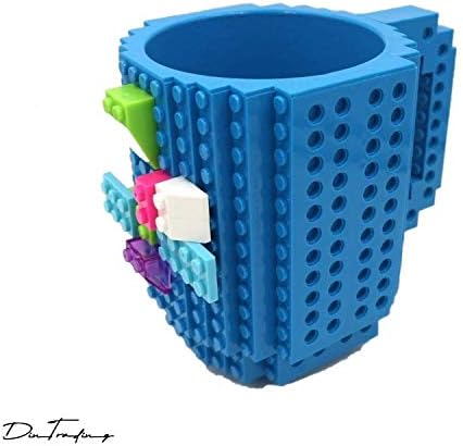 Build-On Brick Mug Building Blocks Coffee Cup Creative Reusable Coffee Cup DIY Party Supply Drinkware for Coffee Tea Beverage Drinking Funny Gift Fathers Day (Blue)