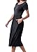 levaca Women's Plain Scoop Neck Pockets Pleated Loose Swing Casual Midi Dress