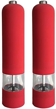 Fastnova Adjustable Ceramic Rotor Salt and Pepper Grinder, Electric ABS Pepper Mill and Salt Mill, Red, Set of 2