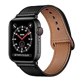 KYISGOS Compatible with iWatch Band 44mm 42mm, Genuine Leather Replacement Band Strap Compatible with Apple Watch Series 4 Series 3 Series 2 Series 1 42mm 44mm, Black