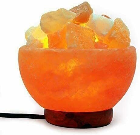 USB Salt Fire Bowl Lamp Table Lamp Natural Ionizing Healing Natural Himalayan Pink Rock Salt Air Purifier Night Light & Gifts Wooden Base Home Decoration