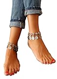 PearlPlus 1 Pair Vintage Boho Style Chain Anklet Set Coin Tassels Beach Hawaiian Ankle Bracelet For Girls
