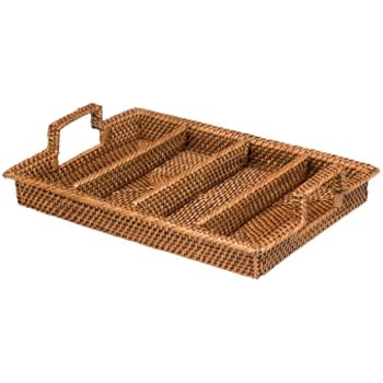 KOUBOO Rattan Silverware Organizer and Tray, Honey Brown