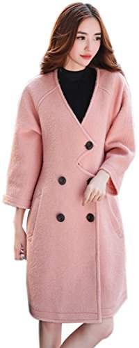 Women's Winter Woolen Wool Overcoat Double-breasted Coat Windbreaker (M, Pink) Women's Winter Woolen Wool Overcoat Double-breasted Coat Windbreaker (M, Pink)