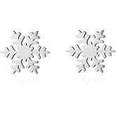 Dainty Snowflake Small Stud Earrings for Women Stainless Steel Fashion Tiny Winter Cartilage Cuff Earring Dainty Christmas Birthday Party Jewelry
