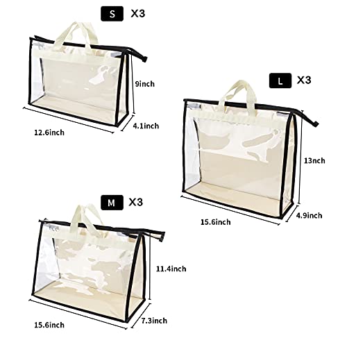 Interesse 9 Packs Purse Storage Organizer, Handbag Storage for Closet, Dust Bag for Handbag, Purse Cover Hanging Closet Organizer with Zipper and Handles