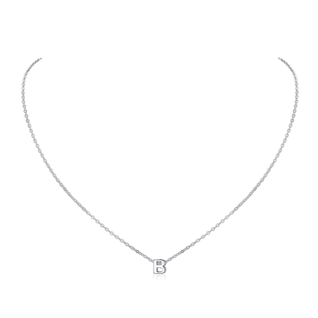 Sterling Silver Necklace for Women Tiny Small Letter Initial B Charm Solid Silver Neck Chain Name Jewellery for Ladies