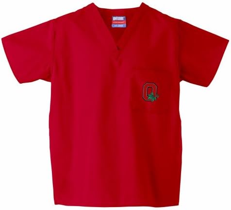 Ohio State Buckeyes NCAA Classic Scrub 1 Pocket Top Leaf Logo (Red) (X Small)
