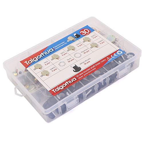 30pcs 1k-100k Ohm Single Linear Taper 3 Pins Rotary Potentiometers Resistor with Pots Knobs Kit