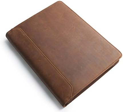 [Personalized Custom] Leather Padfolio 3 Ring Binder Portfolio Case for iPad Pro/Surface Pro/MacBook, Zippered Business Organizer with Letter Size Notepad Holder, Gift for Women & Men, Brown