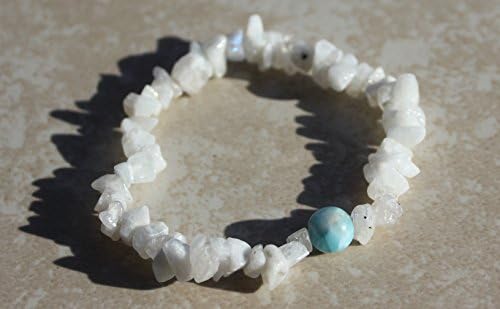 Larimar with Rainbow Moonstone Strachable Beaded Bracelet Natural gemstone Carribean Blue Genuine Labradorite Feldspar