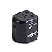 Zoppen International Travel Adapter Dual-USB Charging Port Wall Charger, All-in-one Universal Plug (US UK EU AU/CN) w/Worldwide Outlet/Schuko & AC Socket - Safety Fuse and Surge Protector, Black