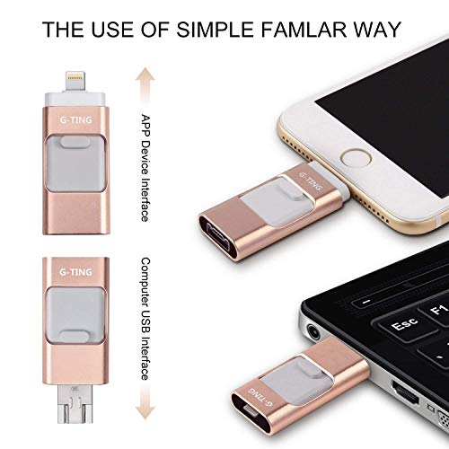 USB Flash Drives for iPhone 64 GB Pen-Drive Memory Storage, G-TING Jump Drive Lightning Memory Stick External Storage, Memory Expansion for Apple iOS Android Computers (Pink) - Thumbnail 2