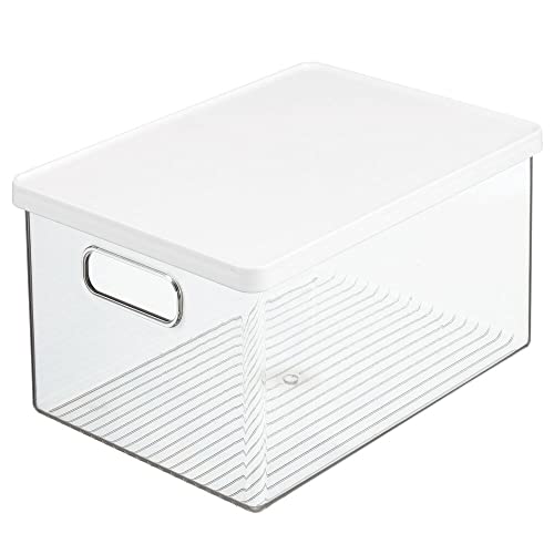 mDesign Plastic Storage Bin Box with Lid and Builtin Handles