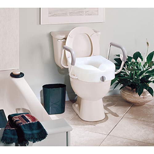 Carex EZ Lock Raised Toilet Seat with Handles, 5 Inch Elevated Handicap Toilet Seat Riser with