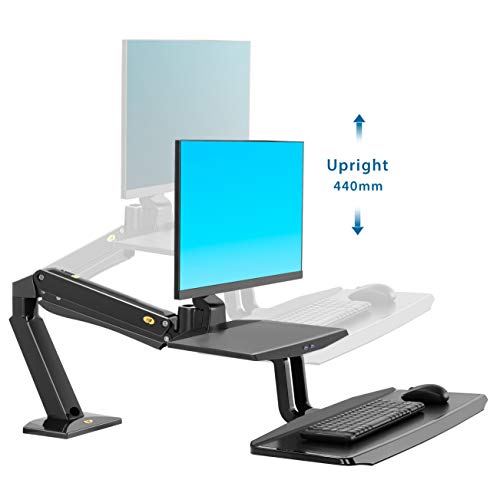 NB North Bayou Sit Stand Desk Converter Monitor Desk Mount Height Adjustable Standing Desk Workstation for 24''-35'' Monitor Computer Arm with Keyboard Tray (Black)