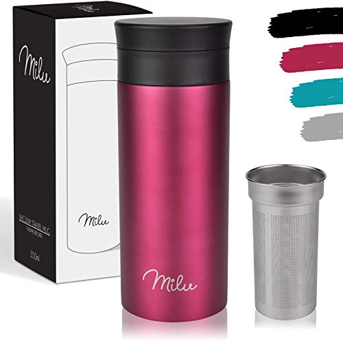 Milu Edelstahl Thermobecher to go - 350ml, 450ml - 100% Auslaufsicher â Trinkbecher, Teeflasche Thermosflasche Autobecher doppelwand Isolierung - 360°-Trinköffnung (Berry, 350ml)