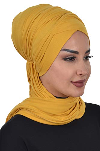 Jersey Shawl for Women Cotton Instant Modesty Turban Cap Bonnet Mustard