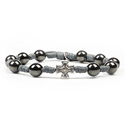 My Saint My Hero Honor Blessing Bracelet for Men - Slate Hand-Woven Cord with Hematite Beads