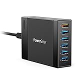 PowerBear 6-Port USB Wall Charger with 1 Qualcomm 3.0 Port [60W] USB Charging Station with Fast Charge & Smart Charge for iPhone, iPad, Samsung, LG, HTC & More – Black [24 Month Warranty]