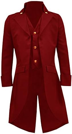 Boys Gothic Tailcoat Jacket Steampunk Long Coat Halloween Costume (Red, 7)