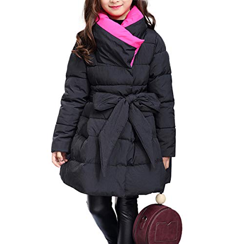 CNMUDONSI Winter Coats for Girls Parka Long Padded Bubble Puffer Jacket Belted Fashion Outwear 6-14T (A0022Black,10T)