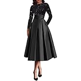 EAURIC Sparkly Long Sleeve Mother of The Bride Dresses for Women Tea Length Satin Short A-Line Formal Evening Party Gown