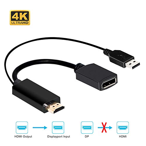 HDMI to DisplayPort Converter Adapter with USB Power,Phizli 4K x 2K HDMI to DP Adaptor for HDMI Equipped Systems,Compliant with VESA Dual-Mode DisplayPort 1.2, HDMI 1.4 and HDCP