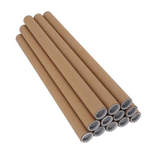 Xyntor Kraft Paper Mailing Tubes 12 Pcs | Round Poster Storage Tubes with Secure - On Caps | Reusable Shipping Tubes for Artwork / Blueprints / Documents | Protected Document Protection (3.4*51cm)