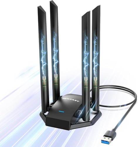NEWFAST AC1300Mbps WiFi Stick for PC U329, Powerful Dual Band 5G/2.4G WiFi Stick USB 3.0, MU-MIMO, USB Wi-FI Adapter with 4 6dBi Antenna, Compatible with Windows XP/7/8/8.1/10/11