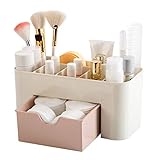 Space Saving Plastic Office Supplies Desk Organizers,SMYTShop 6 Cells Pen Holder/Cell Phone Holder/Cosmetic Holder with a Drawer (Pink)