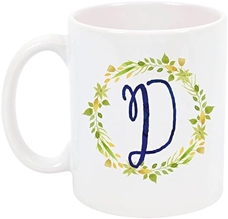 High Tide Mugs Monogram Initial, Floral Design Personalized Gift Under 20, Letter 'D', Ceramic Coffee Mug, 11 oz.