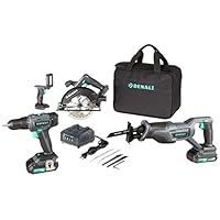Amazon Brand - Denali by SKIL 20V Cordless Drill, Reciprocating & Circular Saw, Work Light With (2) 2.0Ah Lithium Batteries, 2.4A Charger & Carry Bag