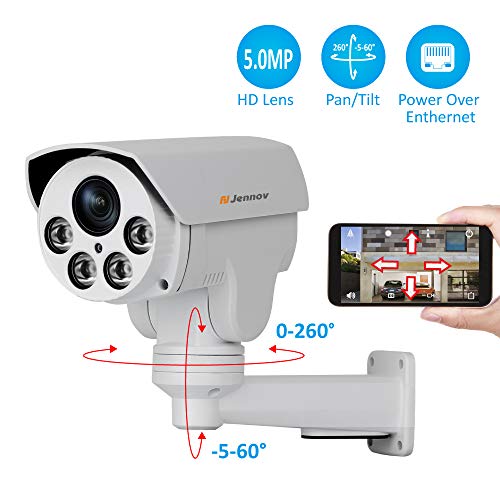 Poe Security IP Camera, Jennov HD 5MP (2592X1944) IP PTZ Security Camera H264++ CCTV Home Video &Audio Surveillance Outdoor IR-Cut Night Vision Motion Detection Free Remote Phone App