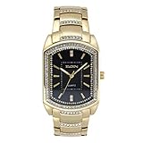Elgin Mens Gold-Tone & Crystal-Accent Rectangular Watch FG8079