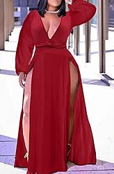 Women's V Neck Bridesmaid Dress with Slit A Line