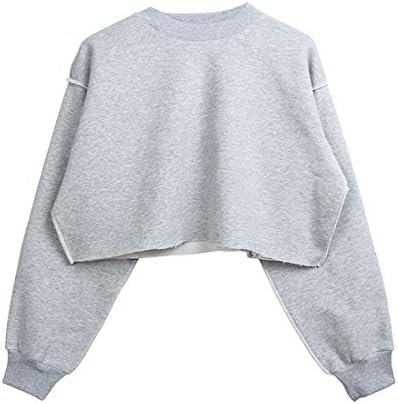 Women Pullover Cropped Hoodies Long Sleeves Sweatshirts Casual Crop Tops for Spring Autumn Winter