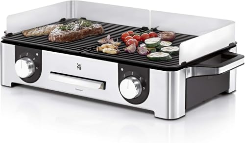 WMF Lono Master-Grill, Elektrogrill, 50x28 cm, Elektrogrill Tischgrill mit Windschutz und Auffangschale, Outdoorzertifiziert für Barbecue, 2 getrennt