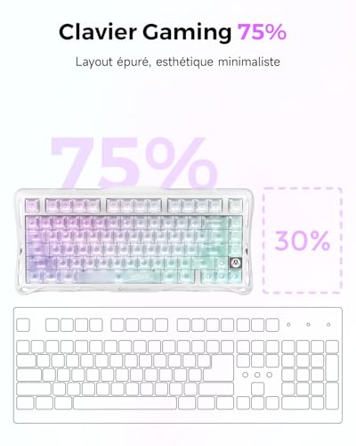 GravaStar Mercury K1 Lite Mechanical Gaming Keyboard with BT5.0/2.4G/Type-C, 75% Gasket RGB Backlit Gamer Keyboard, Pre-Lubricated Linear Switches, QWERTY (Crystal Aurora)