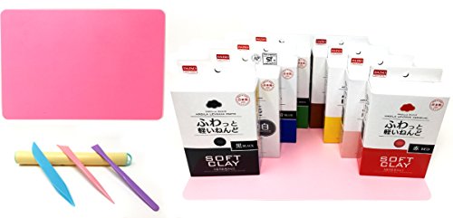 DAISO JAPAN Soft Clay Lightweight fluffy 8 colors set with (Clay tools, Clay board, sheet)