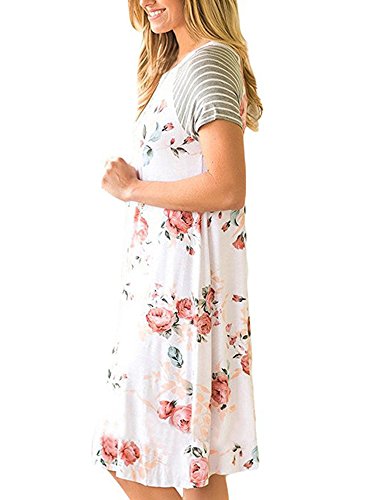 Poptem Womens Midi T-Shirt Dresses Short Sleeve A-Line Ruffles Floral Print Casual Summer Beach Loose Sundresses - Thumbnail 2