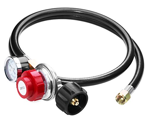DOZYANT High Pressure Propane 0-20 PSI Adjustable Regulator with Gauge/Indicator, with 4 Feet QCC1/Type1 Hose - Fits for Propane Burner Turkey Fryer Smoker and More Appliances