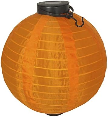 Orange Chinese Lantern – Decorative Style Nylon Lamp for Indoor and Outdoor – Hanging Solar Battery Operated LED Lights – for Gardens, Patio, Deck and Events