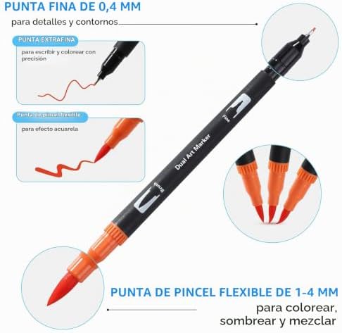 Marcadores de letras de 36 peças, marcadores de pincel com ponta de feltro, pincel & ponta fina, para raparigas a colorir tinta para adultos, tinta para mandalas e caligrafia (36 cores)