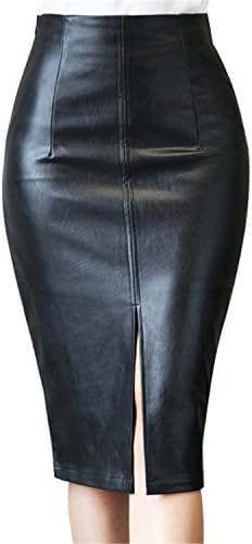 Nacylainda Women PU Faux Leather Midi Pencil Bodycon Skirts Plus Size Ladies Sexy Tube Skirt Black XL