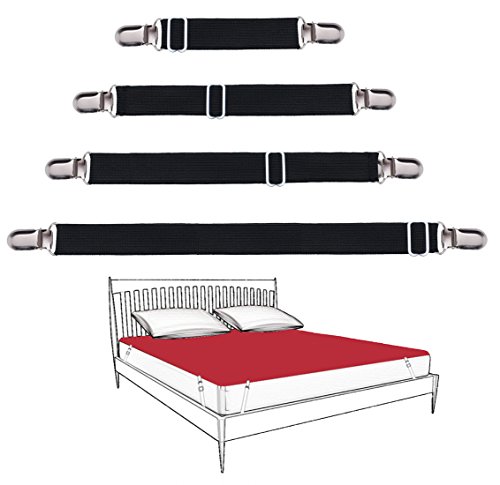 Korlon Adjustable Heavy Duty Bed Sheet (8 Pack), Cover Grippers Suspenders Holder Band Straps Clips Fasteners, Black