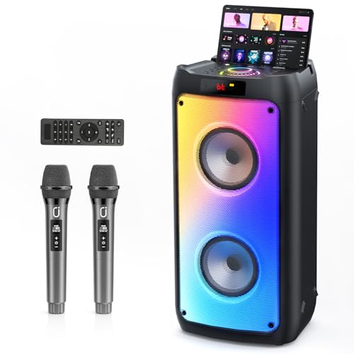 JYX Karaoke Maschine, Karaoke Anlage Mit 2 Mikrofonen, Tragbarer Bluetooth Lautsprecher Mit RGB Licht, Karaoke Box Karaoke Set, PA System Für Erwachsene, Party