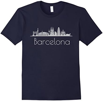 Mens Barcelona Spain T-Shirt City Skyline Spanish Tee Large Navy