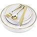 Stately Elegance Designs 200 Piece White and Gold Rimmed Plastic Plate Set – Includes 100 10