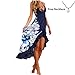 Amiley Summer Sexy deep V-Neck Women Summer Boho Long Maxi Party Cocktail Empire Dress Beach Swimming Pool Sundress (XL, Blue)